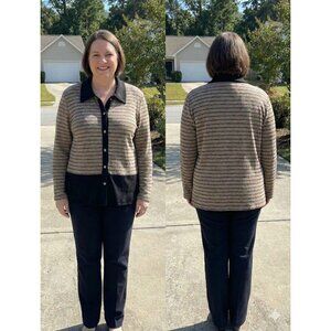 R&M Richards Woman 18W Striped Knit Jacket Button Front Made in USA Vtg